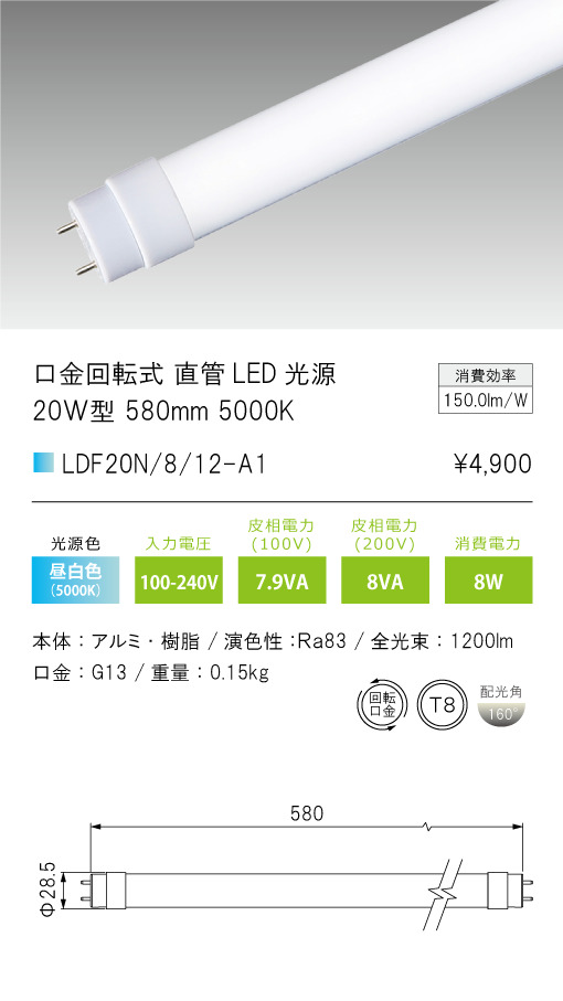 安心のメーカー保証【インボイス対応店】LDF20N-8-12-A1 テスライティング ランプ類 直管LED光源 LED の画像