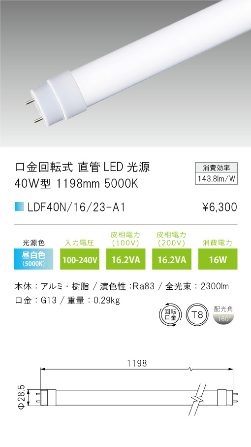 安心のメーカー保証【インボイス対応店】LDF40N-16-23-A1 テスライティング ランプ類 直管LED光源 LED の画像