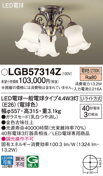 安心のメーカー保証【インボイス対応店】LGB57314Z パナソニック シャンデリア LED  Ｔ区分の画像