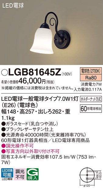 安心のメーカー保証【インボイス対応店】LGB81645Z パナソニック ブラケット LED  Ｔ区分の画像