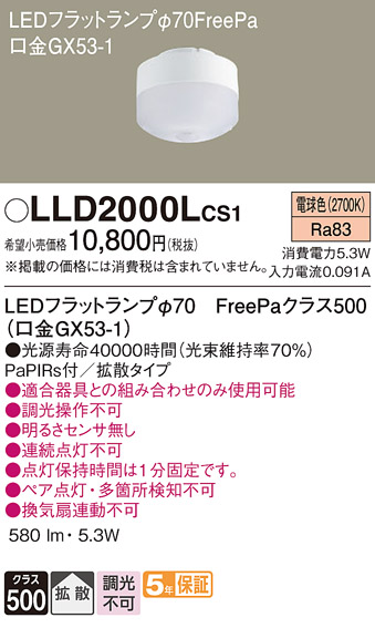 安心のメーカー保証【インボイス対応店】LLD2000LCS1 パナソニック ランプ類 LEDユニット LED  Ｔ区分の画像