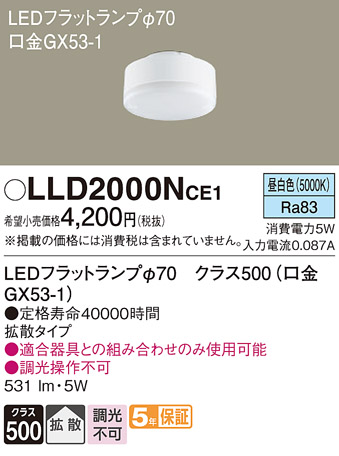 安心のメーカー保証【インボイス対応店】LLD2000NCE1 （LDF5N-H-GX53/S） パナソニック ランプ類 LEDユニット LED  Ｔ区分の画像