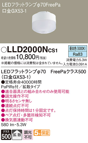 安心のメーカー保証【インボイス対応店】LLD2000NCS1 パナソニック ランプ類 LEDユニット LED  Ｔ区分の画像