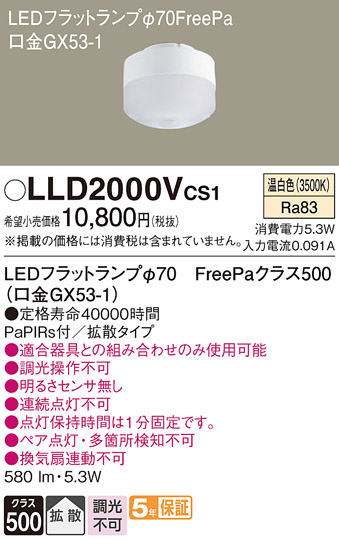 安心のメーカー保証【インボイス対応店】LLD2000VCS1 パナソニック ランプ類 LEDユニット LED  Ｔ区分の画像