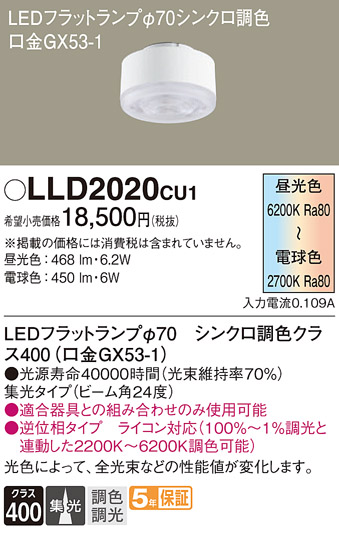 安心のメーカー保証【インボイス対応店】LLD2020CU1 パナソニック ランプ類 LEDユニット LED  Ｔ区分の画像