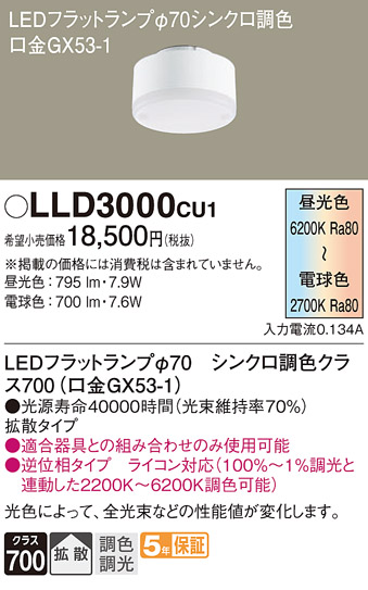 安心のメーカー保証【インボイス対応店】LLD3000CU1 パナソニック ランプ類 LEDユニット LED  Ｔ区分の画像