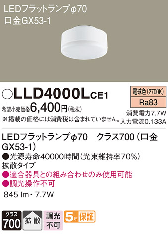 安心のメーカー保証【インボイス対応店】LLD4000LCE1 （LDF8L-H-GX53/S） パナソニック ランプ類 LEDユニット LED  Ｔ区分の画像