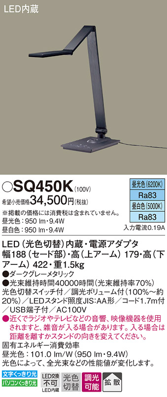 安心のメーカー保証【インボイス対応店】SQ450K パナソニック スタンド LED  Ｎ区分の画像