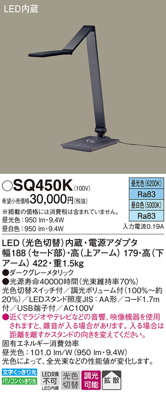 安心のメーカー保証【インボイス対応店】SQ450K パナソニック スタンド LED  Ｎ区分の画像