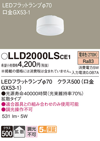 安心のメーカー保証　【インボイス対応店】LLD2000LSCE1 パナソニック ランプ類 LEDユニット LED  Ｔ区分の画像