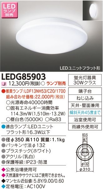 安心のメーカー保証【インボイス対応店】LEDG85903 東芝照明 ポーチライト 軒下使用可 LED ランプ別売の画像