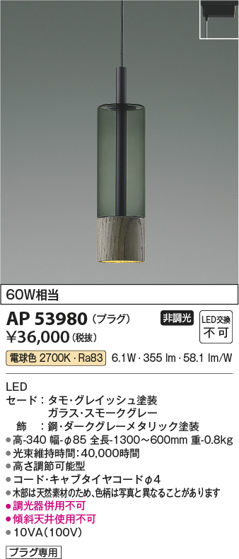 安心のメーカー保証【インボイス対応店】AP53980 コイズミ ペンダント 配線ダクト用 LED  Ｔ区分の画像