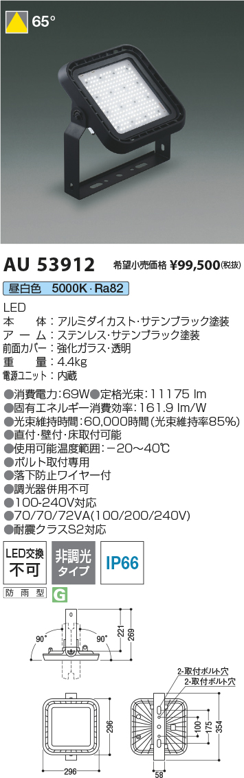 安心のメーカー保証【インボイス対応店】AU53912 コイズミ 屋外灯 投光器 LED  Ｔ区分の画像