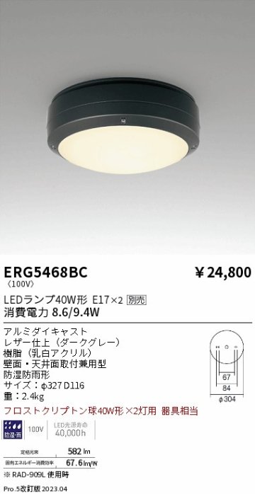 安心のメーカー保証【インボイス対応店】ERG5468BC 遠藤照明 ポーチライト LED ランプ別売 Ｎ区分 Ｎ発送の画像