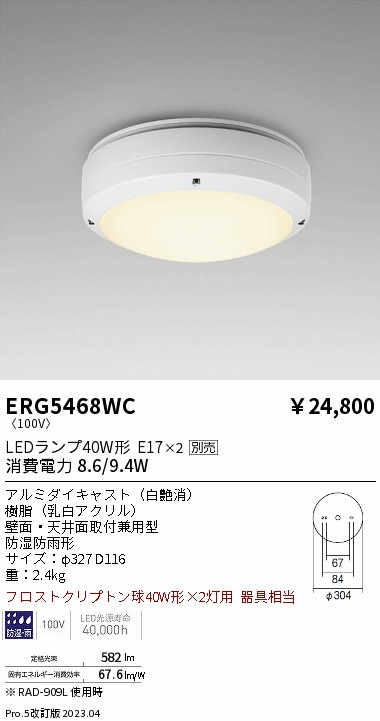 安心のメーカー保証【インボイス対応店】ERG5468WC 遠藤照明 ポーチライト LED ランプ別売 Ｎ区分 Ｎ発送の画像