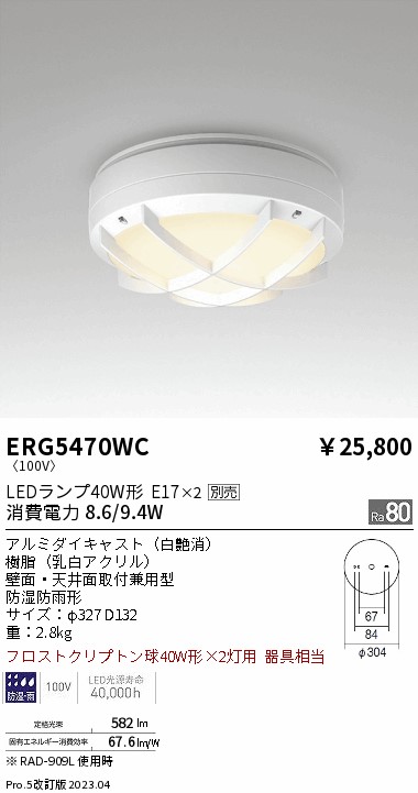 安心のメーカー保証【インボイス対応店】ERG5470WC 遠藤照明 ポーチライト LED ランプ別売 Ｎ区分の画像