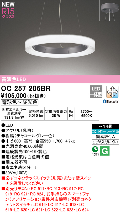 安心のメーカー保証【インボイス対応店】OC257206BR オーデリック ペンダント LED リモコン別売  Ｎ区分の画像