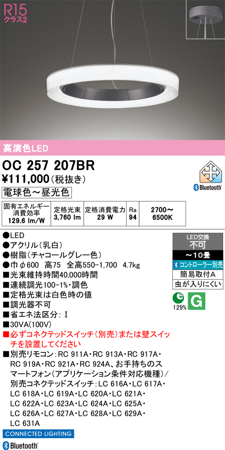 安心のメーカー保証 【インボイス対応店】OC257207BR オーデリック ペンダント LED リモコン別売  Ｎ区分の画像