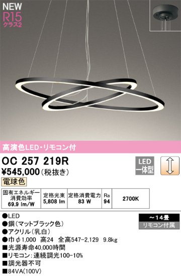 安心のメーカー保証【インボイス対応店】OC257219R オーデリック ペンダント LED リモコン付  Ｎ区分の画像