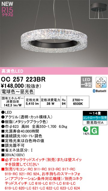 安心のメーカー保証【インボイス対応店】OC257223BR オーデリック ペンダント LED リモコン別売  Ｔ区分の画像