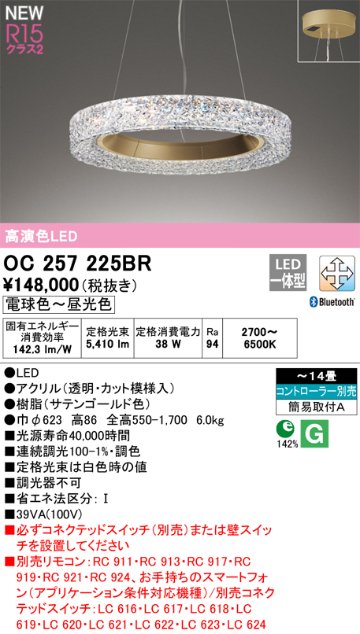 安心のメーカー保証【インボイス対応店】OC257225BR オーデリック ペンダント LED リモコン別売  Ｔ区分の画像