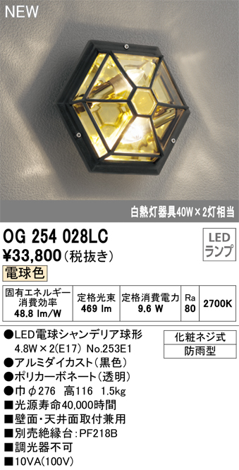 安心のメーカー保証【インボイス対応店】OG254028LC （ランプ別梱包）『OG254028#＋NO253E1』 オーデリック ポーチライト LED  Ｔ区分の画像