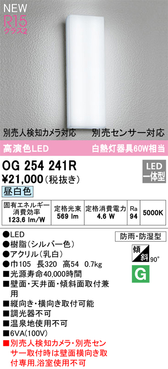 安心のメーカー保証【インボイス対応店】OG254241R オーデリック ポーチライト LED  Ｔ区分の画像