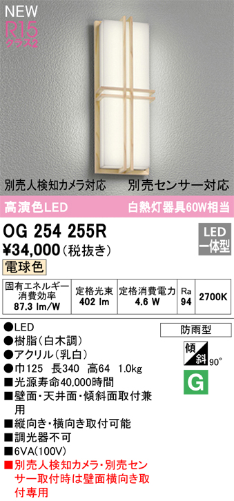 安心のメーカー保証【インボイス対応店】OG254255R オーデリック ポーチライト LED  Ｔ区分の画像