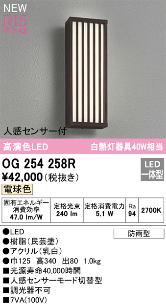 安心のメーカー保証【インボイス対応店】OG254258R オーデリック ポーチライト LED  Ｔ区分の画像