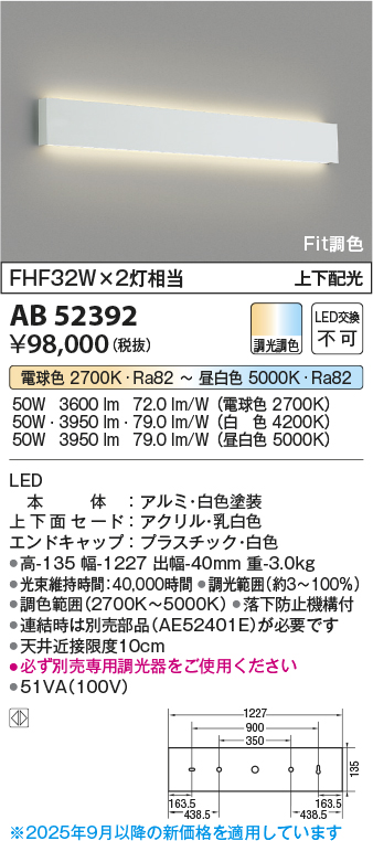 安心のメーカー保証【インボイス対応店】AB52392 （専用調光器別売） コイズミ ブラケット 一般形 LED  Ｔ区分の画像