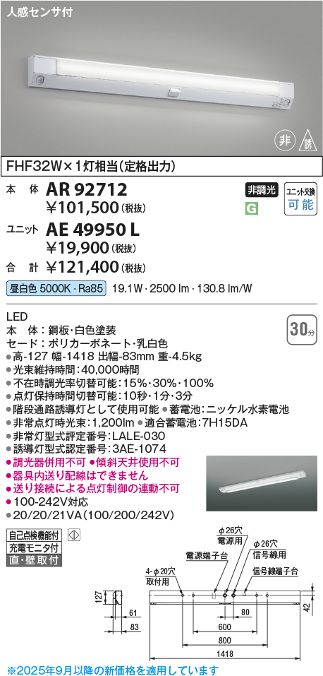 期間限定特価 安心のメーカー保証【インボイス対応店】AE49950L （本体別売） コイズミ ランプ類 LEDユニット LED  Ｈ区分の画像