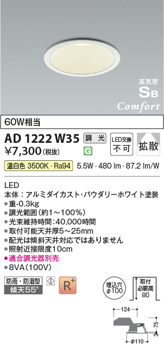 安心のメーカー保証【インボイス対応店】AD1222W35 コイズミ 屋外灯 ダウンライト LED  Ｔ区分の画像