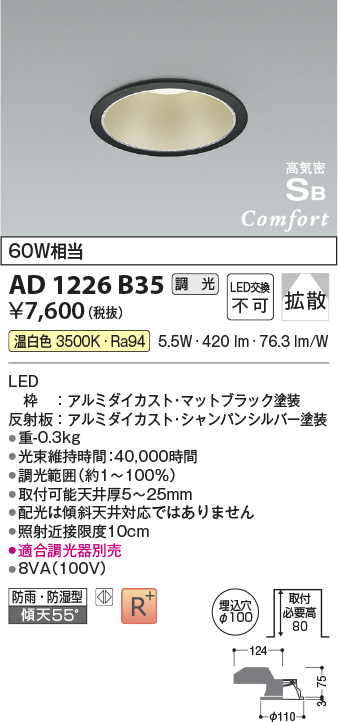 安心のメーカー保証【インボイス対応店】AD1226B35 コイズミ 屋外灯 ダウンライト LED  Ｔ区分の画像