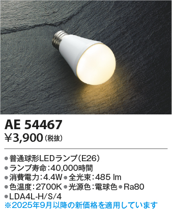 安心のメーカー保証【インボイス対応店】AE54467 （LDA4L-H/S/4） コイズミ ランプ類 LED電球 LED  Ｔ区分の画像