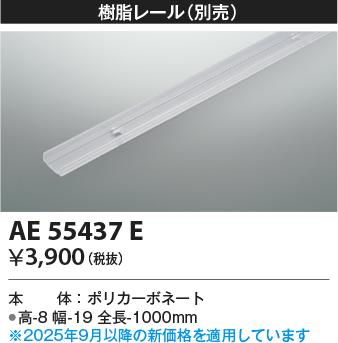 安心のメーカー保証【インボイス対応店】AE55437E コイズミ オプション 別売樹脂レール  受注生産品  Ｔ区分の画像