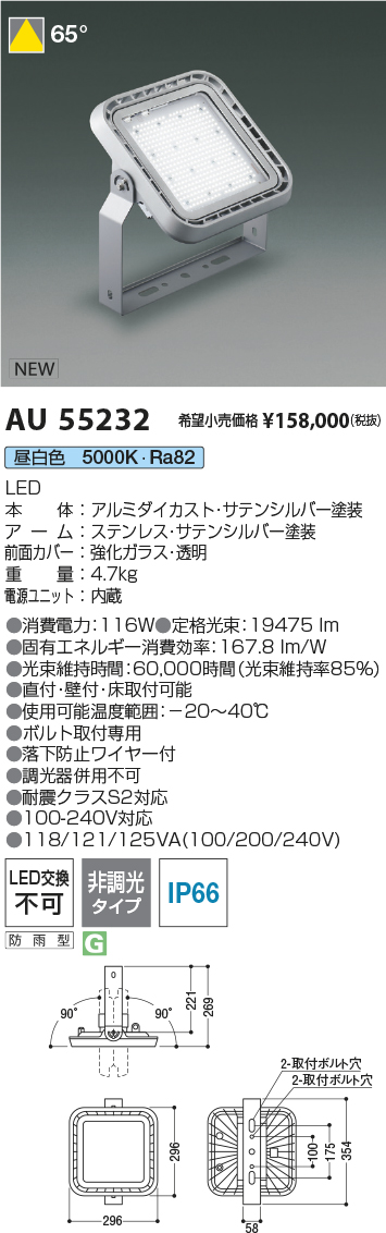 安心のメーカー保証【インボイス対応店】AU55232 コイズミ ベースライト 投光器 LED  Ｔ区分の画像