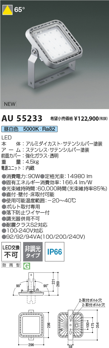 安心のメーカー保証【インボイス対応店】AU55233 コイズミ ベースライト 投光器 LED  Ｔ区分の画像