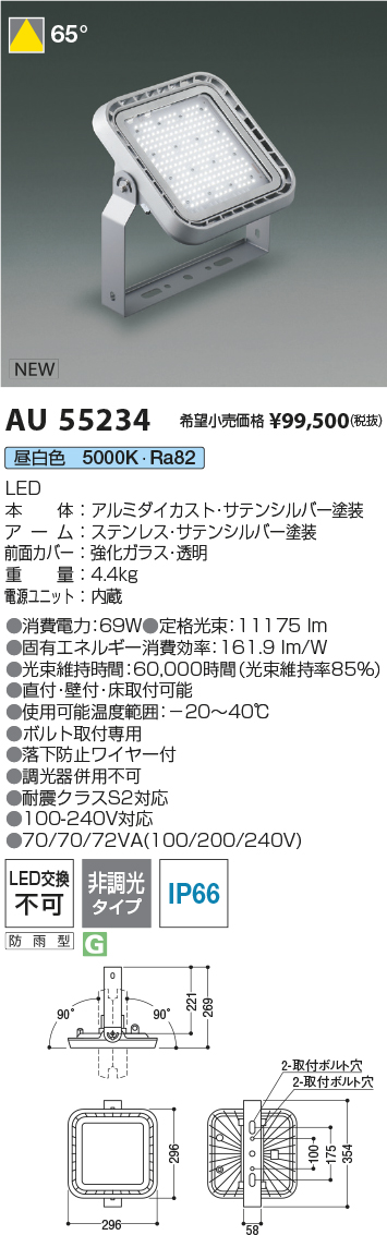 安心のメーカー保証【インボイス対応店】AU55234 コイズミ ベースライト 投光器 LED  Ｔ区分の画像