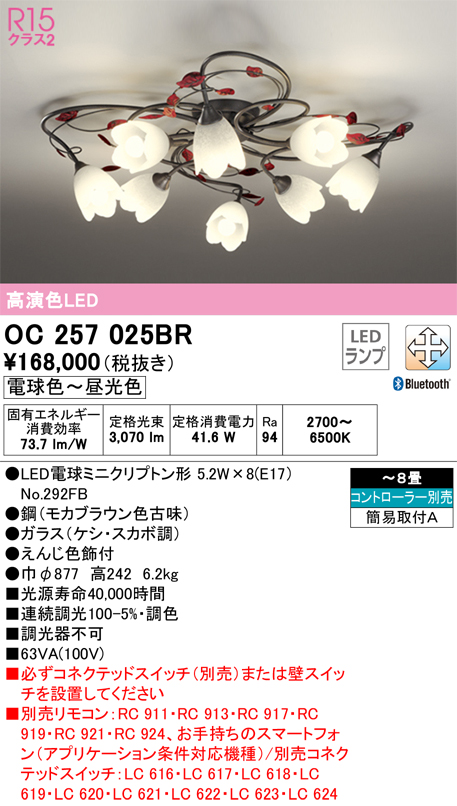 安心のメーカー保証【インボイス対応店】OC257025BR （ランプ別梱包）『OC257025#＋NO292FB×8』 オーデリック シャンデリア LED リモコン別売  Ｎ区分の画像