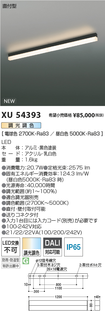 安心のメーカー保証【インボイス対応店】XU54393 コイズミ 屋外灯 ベースライト LED  Ｔ区分の画像