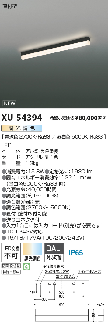 安心のメーカー保証【インボイス対応店】XU54394 コイズミ 屋外灯 ベースライト LED  Ｔ区分の画像