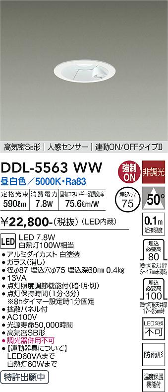 安心のメーカー保証【インボイス対応店】DDL-5563WW ダイコー 屋外灯 ダウンライト LED の画像