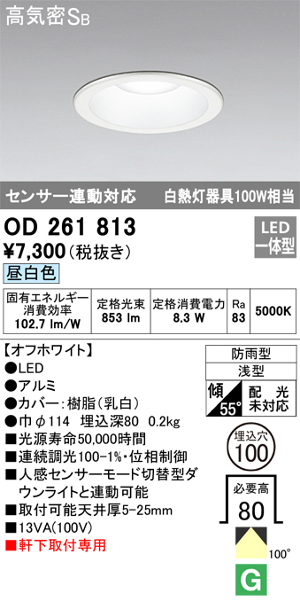 安心のメーカー保証【インボイス対応店】OD261813 オーデリック ポーチライト 軒下用 LED  Ｎ区分の画像