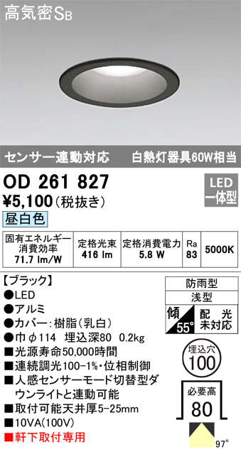 安心のメーカー保証【インボイス対応店】OD261827 オーデリック ポーチライト 軒下用 LED  Ｎ区分の画像