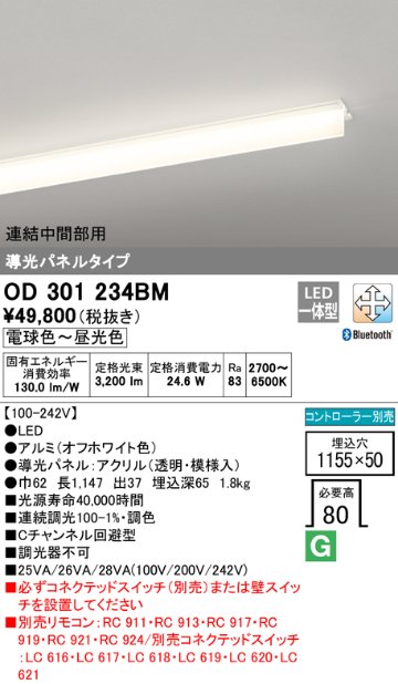 安心のメーカー保証【インボイス対応店】OD301234BM （光源ユニット別梱包）『OD301234#＋UN3011BM』 オーデリック ベースライト 天井埋込型 LED リモコン別売  Ｔ区分の画像