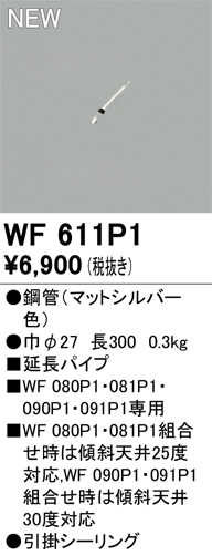 安心のメーカー保証【インボイス対応店】WF611P1 オーデリック シーリングファン 専用延長パイプ  Ｔ区分の画像