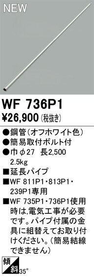 安心のメーカー保証 【インボイス対応店】WF736P1 オーデリック シーリングファン 専用延長パイプ  Ｎ区分の画像
