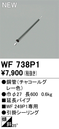 安心のメーカー保証【インボイス対応店】WF738P1 オーデリック シーリングファン 専用延長パイプ  Ｔ区分の画像