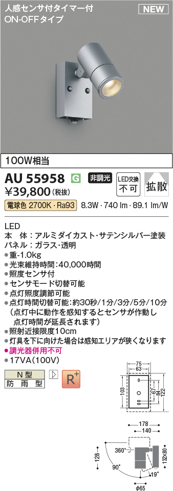 安心のメーカー保証【インボイス対応店】AU55958 コイズミ 屋外灯 スポットライト LED  Ｔ区分の画像