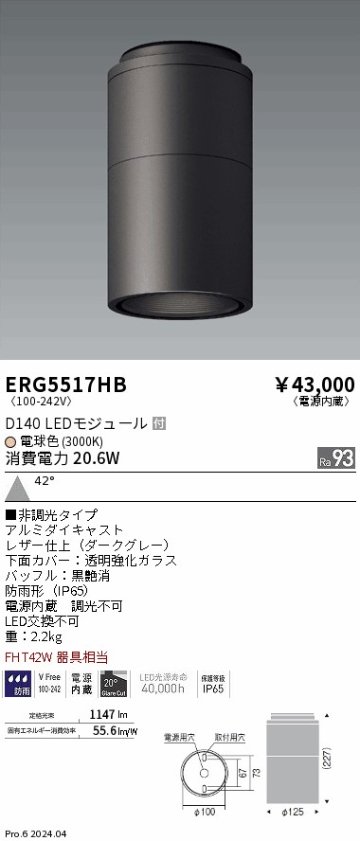 安心のメーカー保証【インボイス対応店】ERG5517HB 遠藤照明 ポーチライト 軒下用 LED  Ｎ区分の画像